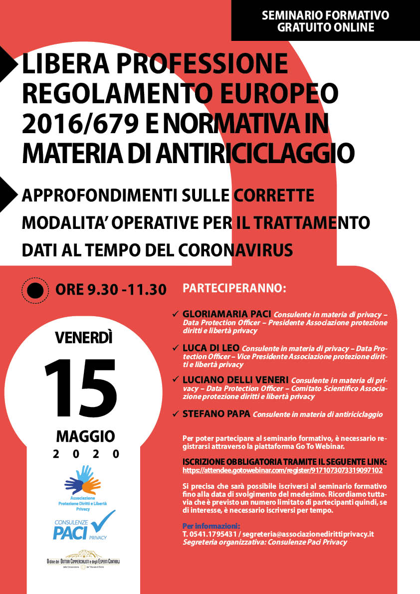 LIBERA PROFESSIONE REGOLAMENTO EUROPEO 2016/679 E NORMATIVA IN MATERIA DI ANTIRICICLAGGIO