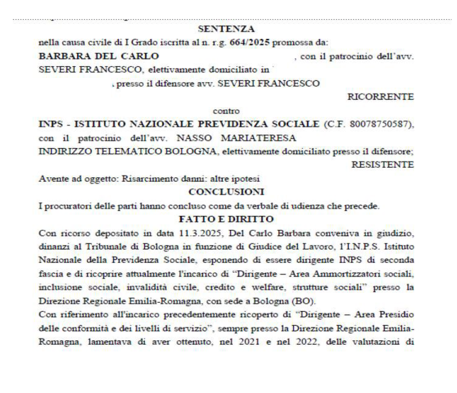 Sentenza Barbara Del Carlo - INPS