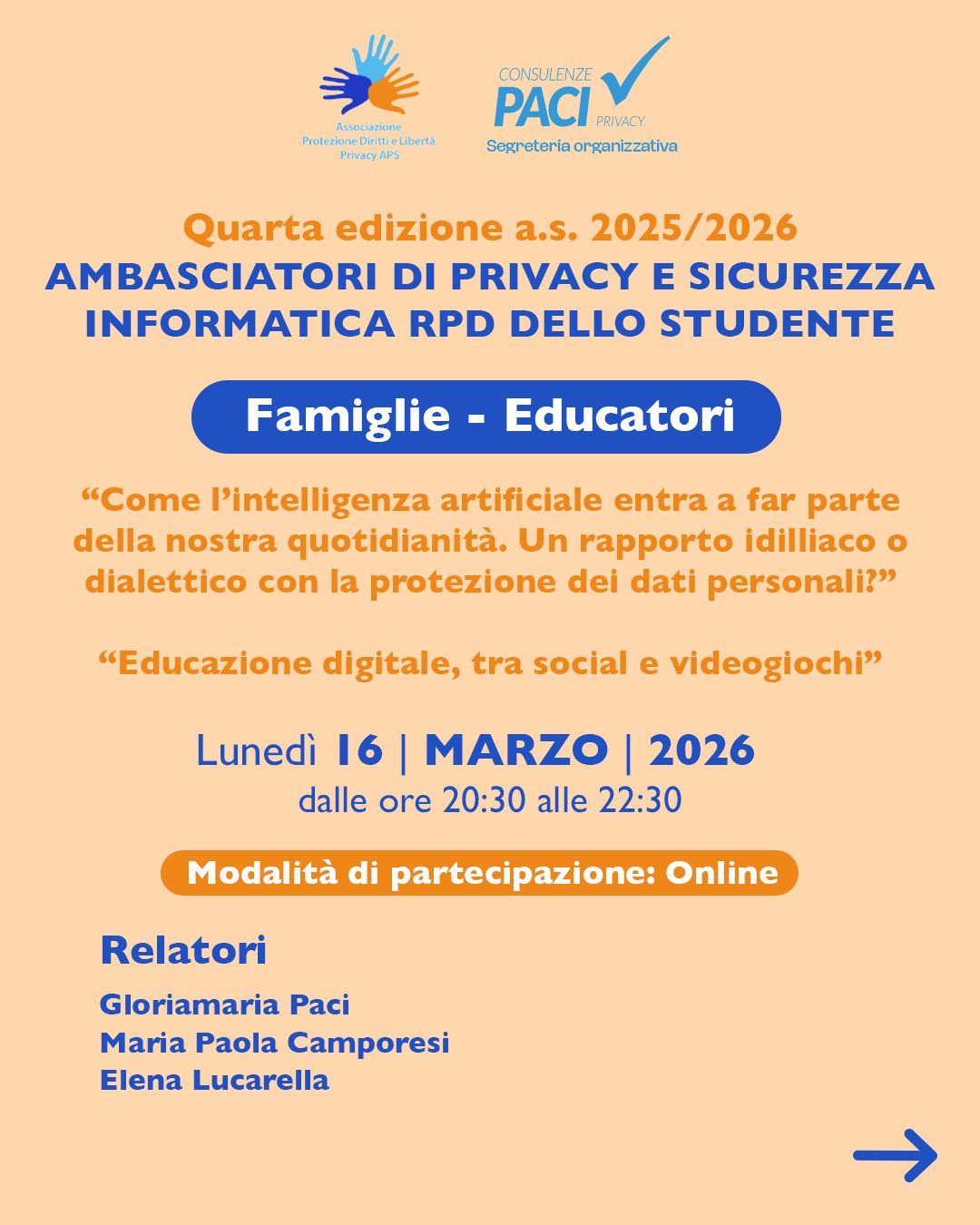 Incontro 16 Marzo 2026 - Intelligenza artificiale: educazione digitale, tra social e videogiochi